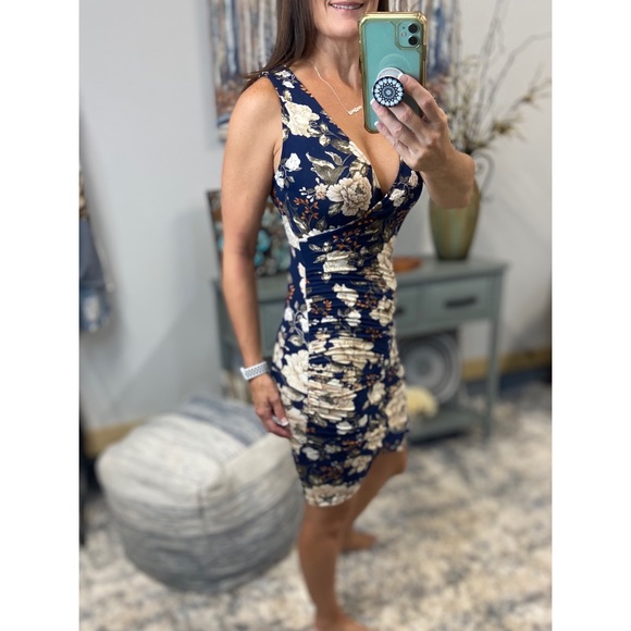 Dresses Floral Faux Wrap Ruched Tank Dress Navy 1418 Poshmark